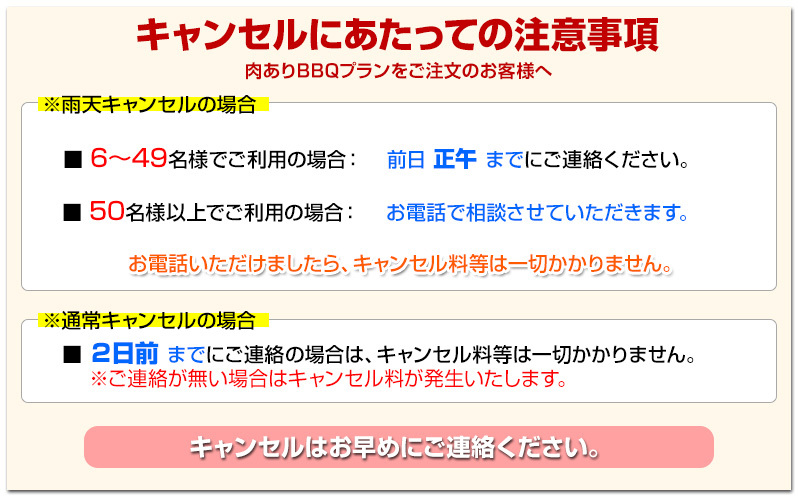 キャンセルにあたっての注意事項