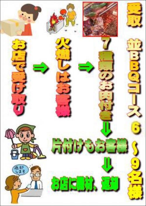 受取ＢＢＱプラン6名～9名（お一人様2900円）/